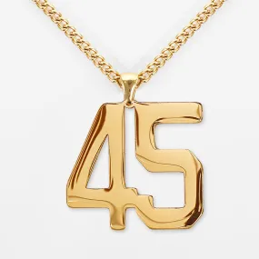 45 Number Pendant with Chain Necklace - Gold Plated Stainless Steel