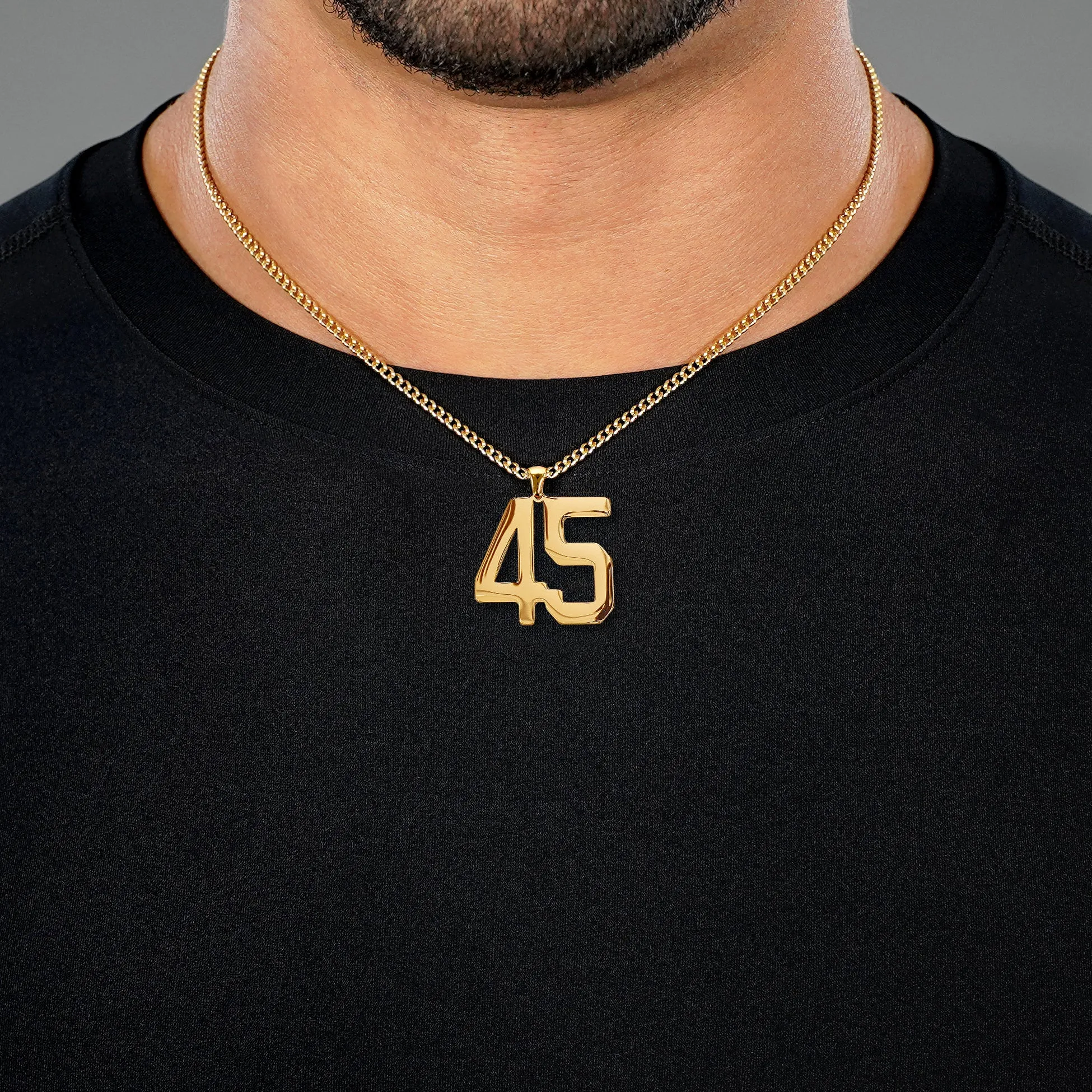 45 Number Pendant with Chain Necklace - Gold Plated Stainless Steel