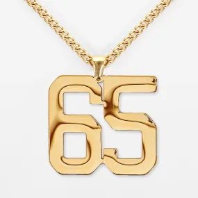 65 Number Pendant with Chain Necklace - Gold Plated Stainless Steel