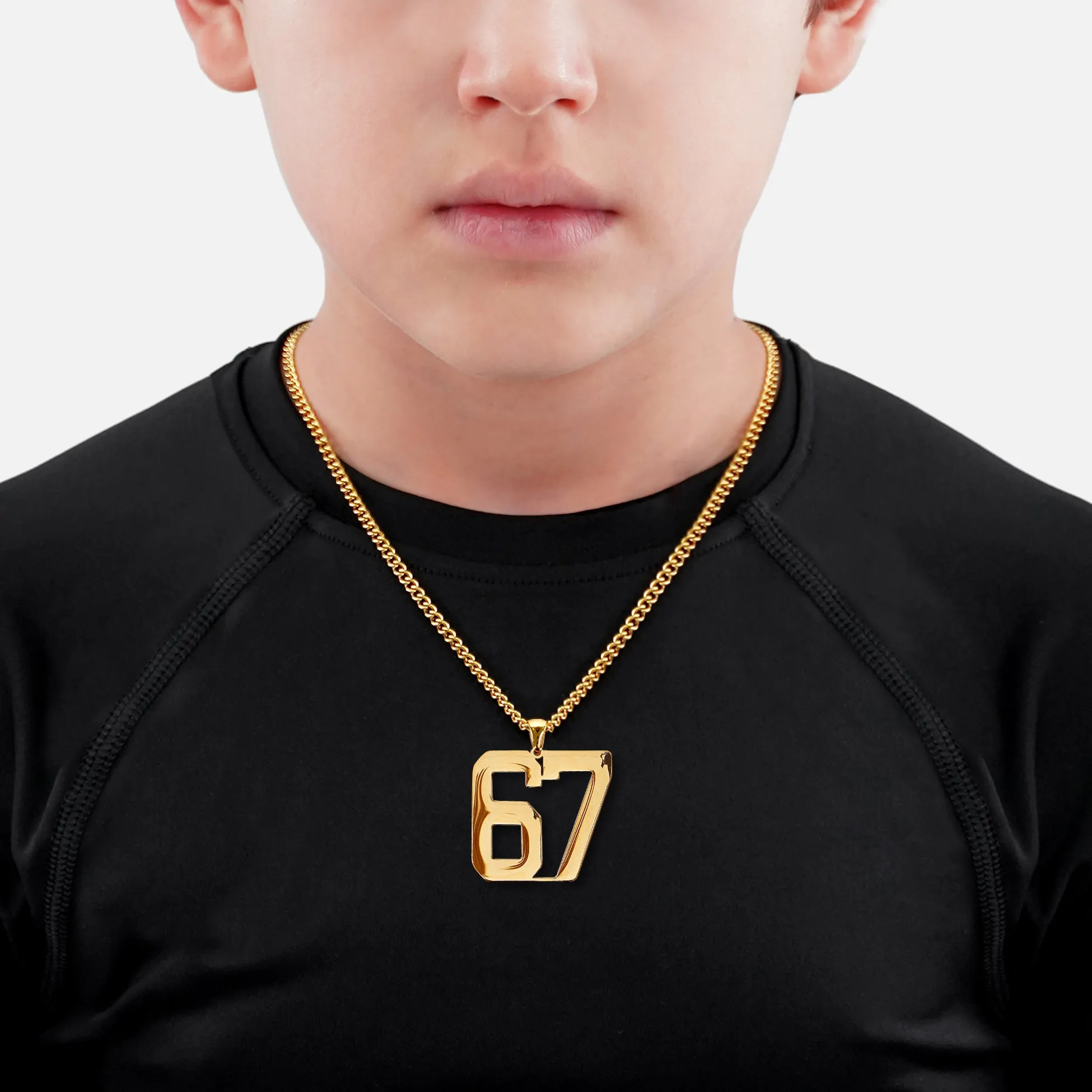 67 Number Pendant with Chain Kids Necklace - Gold Plated Stainless Steel
