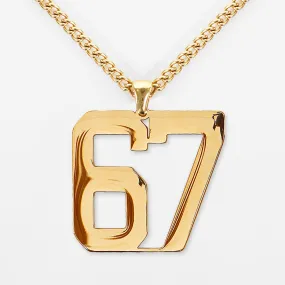 67 Number Pendant with Chain Kids Necklace - Gold Plated Stainless Steel