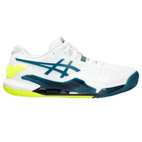 ASICS MEN'S GEL RESOLUTION 9 WIDE (2E) (WHITE/RESTFUL TEAL)
