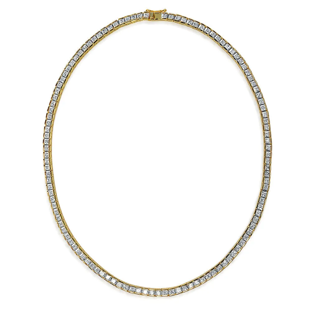 Classic Bridal AAA CZ Prong Set Statement Tennis Necklace Collar Silver Gold