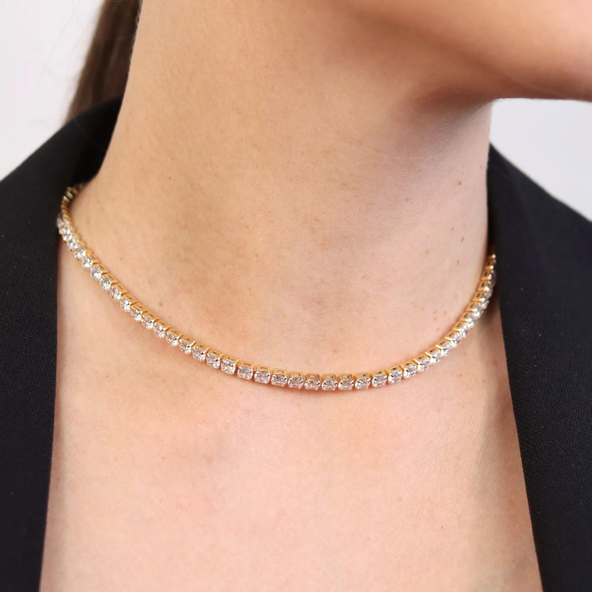 Classic Bridal AAA CZ Prong Set Statement Tennis Necklace Collar Silver Gold
