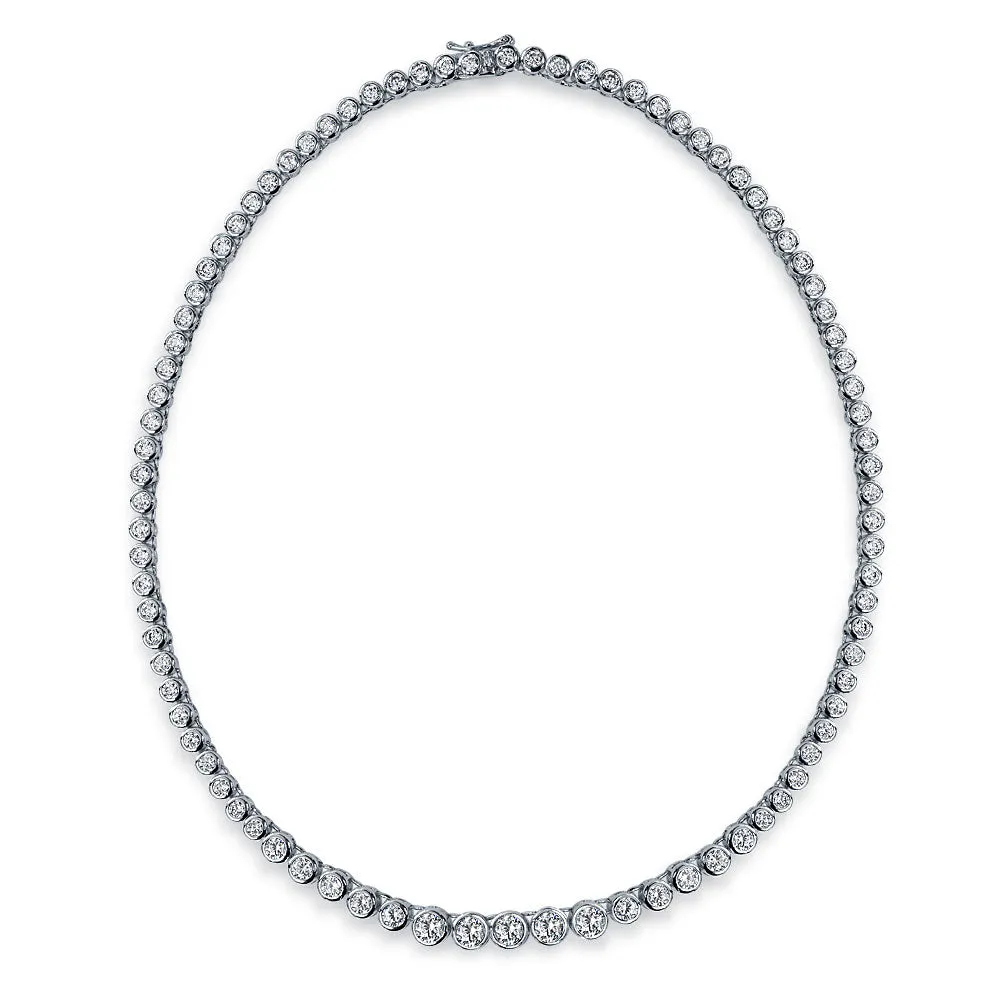 Classic Bridal AAA CZ Prong Set Statement Tennis Necklace Collar Silver Gold