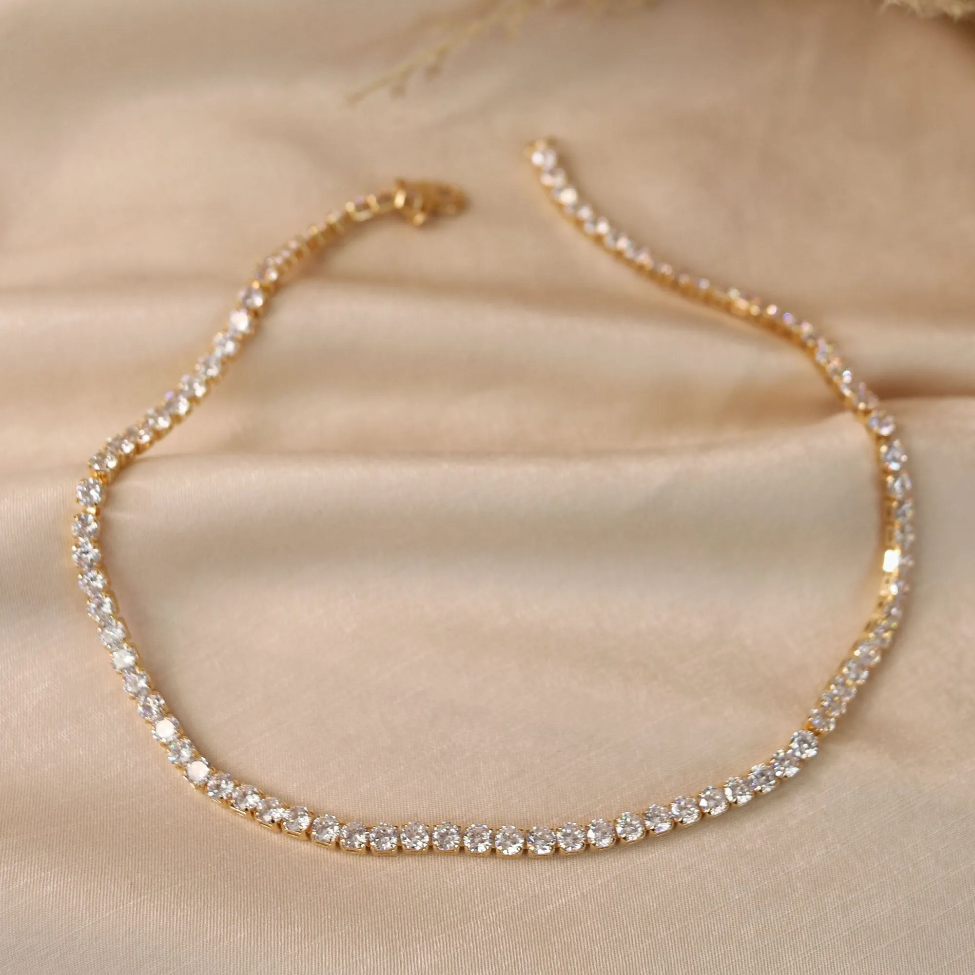 Classic Bridal AAA CZ Prong Set Statement Tennis Necklace Collar Silver Gold