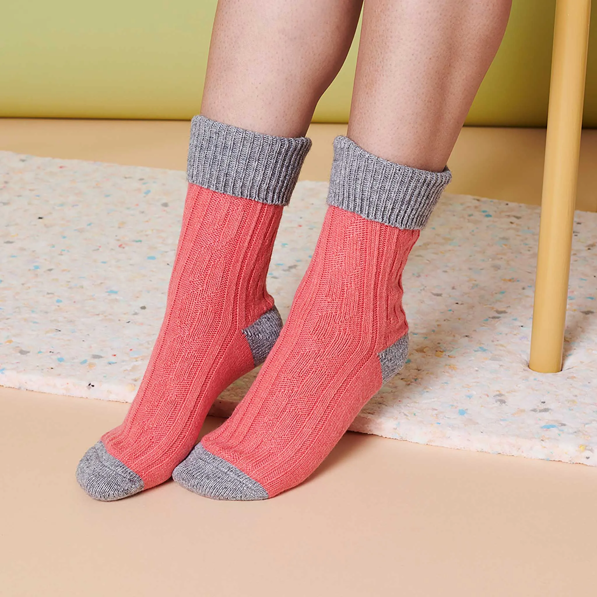 Coral Pink & Grey Cashmere Blend Slouch Socks