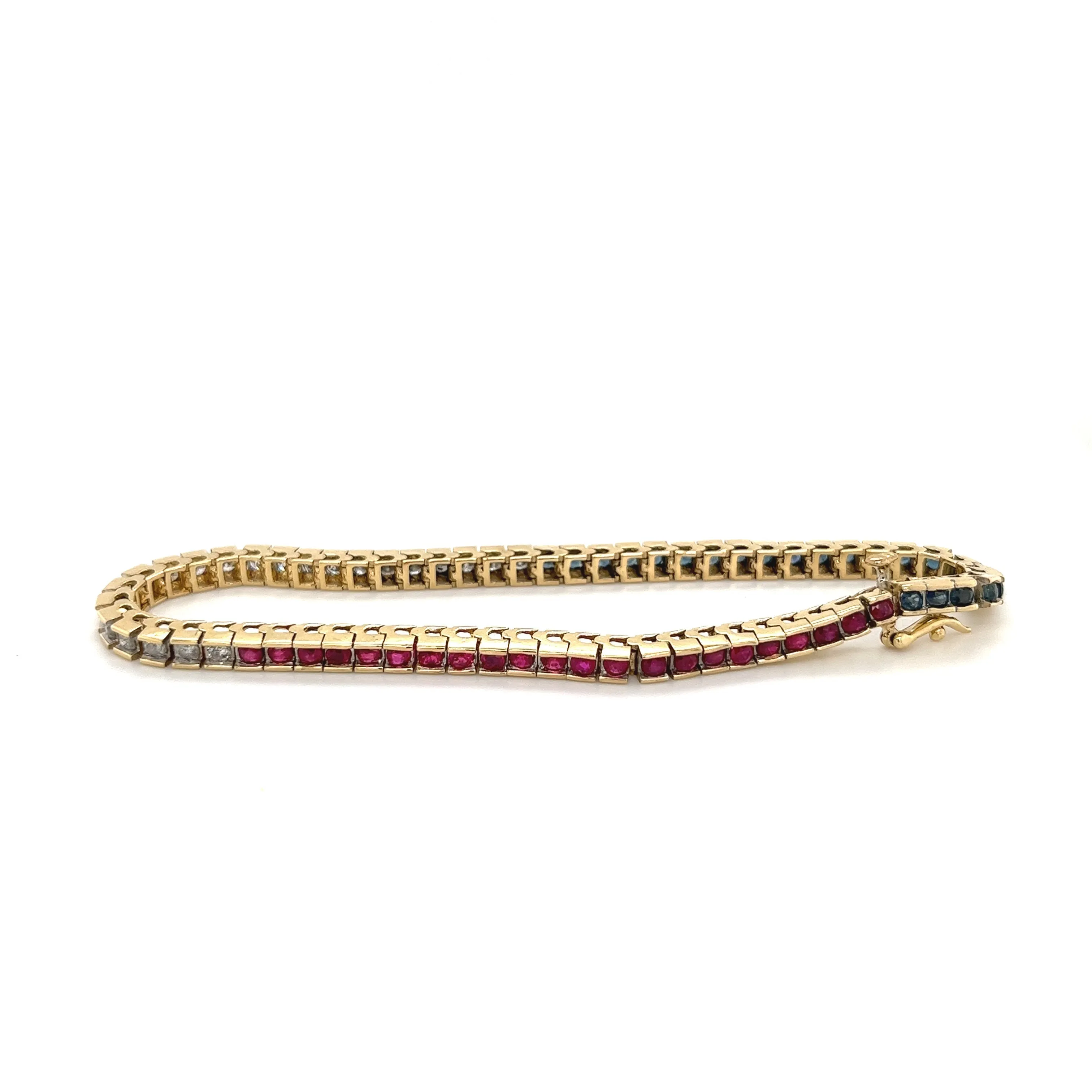 Diamond Ruby and Sapphire Bracelet | Red White and Blue Gemstone Tennis Bracelet