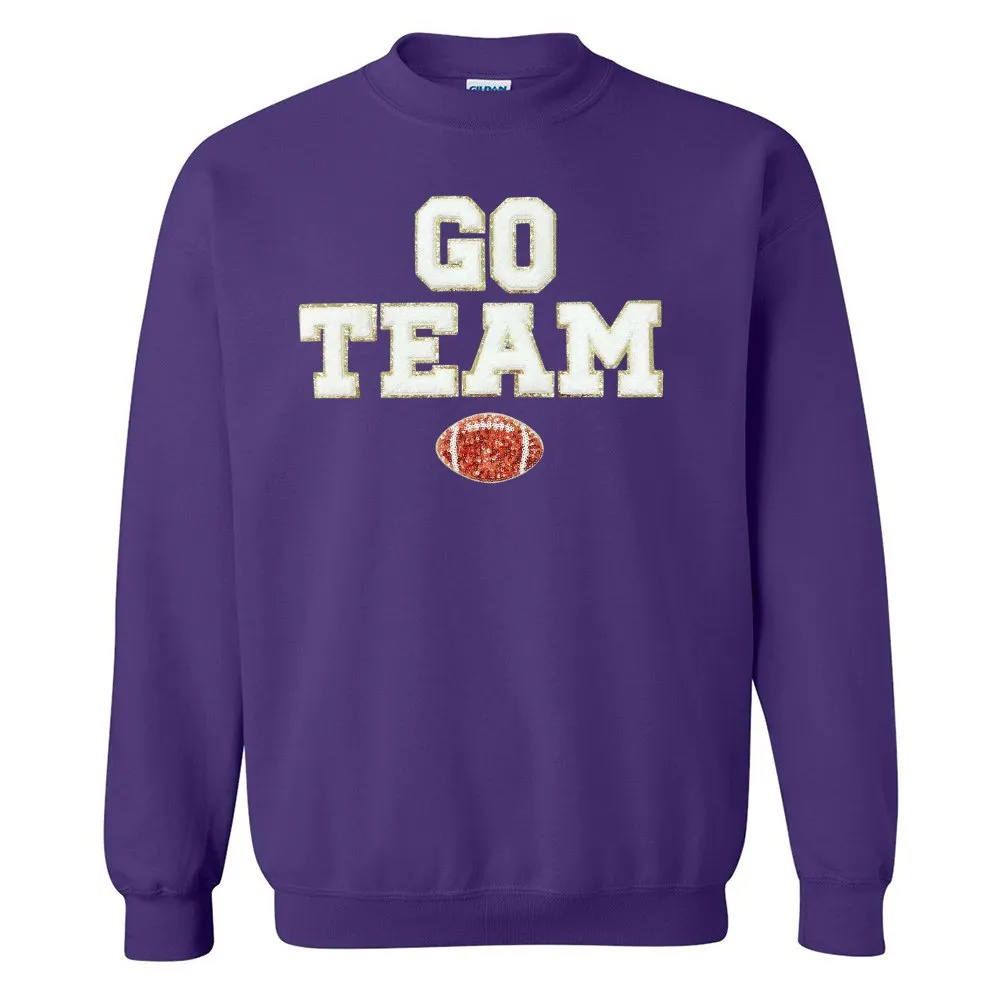 'Go Team Sequin Football' Letter Patch Crewneck Sweatshirt
