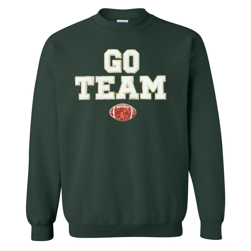 'Go Team Sequin Football' Letter Patch Crewneck Sweatshirt
