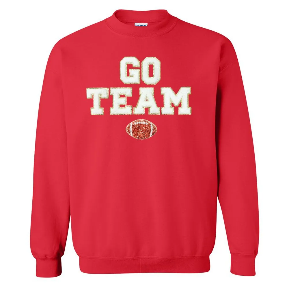 'Go Team Sequin Football' Letter Patch Crewneck Sweatshirt