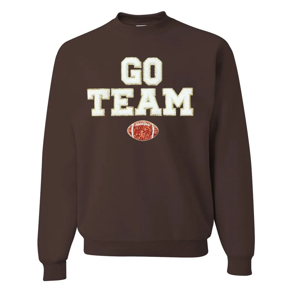 'Go Team Sequin Football' Letter Patch Crewneck Sweatshirt