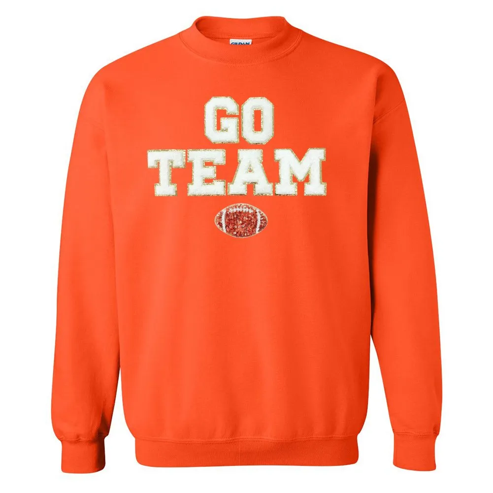 'Go Team Sequin Football' Letter Patch Crewneck Sweatshirt