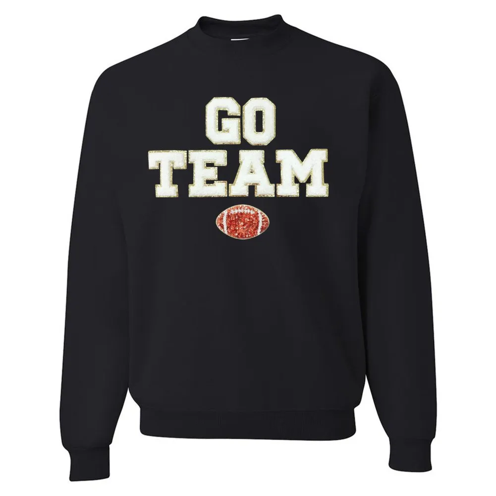 'Go Team Sequin Football' Letter Patch Crewneck Sweatshirt