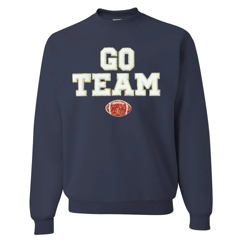 'Go Team Sequin Football' Letter Patch Crewneck Sweatshirt