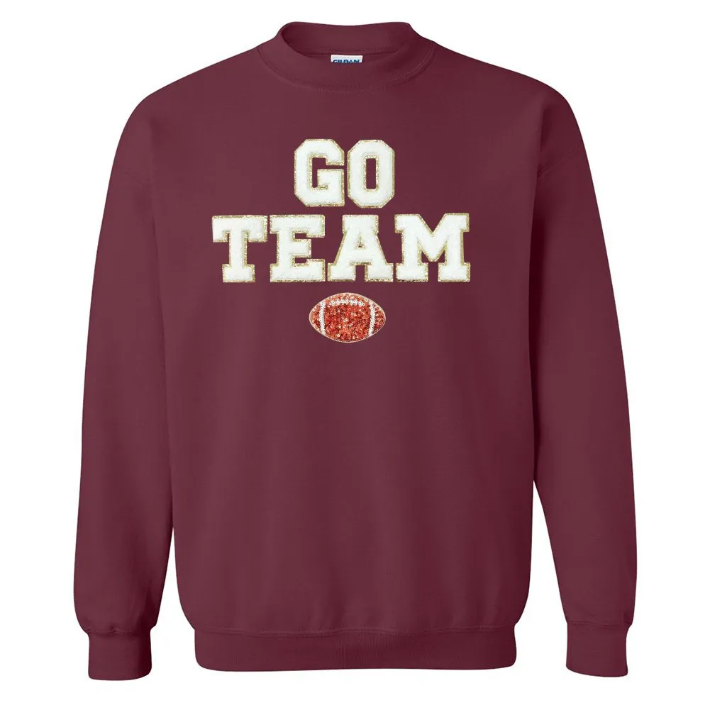 'Go Team Sequin Football' Letter Patch Crewneck Sweatshirt