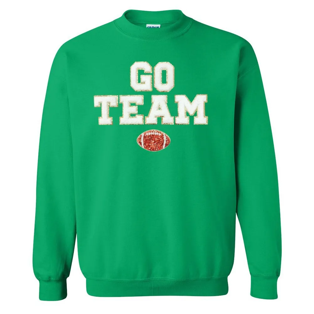 'Go Team Sequin Football' Letter Patch Crewneck Sweatshirt