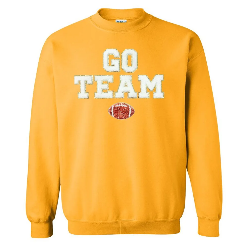 'Go Team Sequin Football' Letter Patch Crewneck Sweatshirt