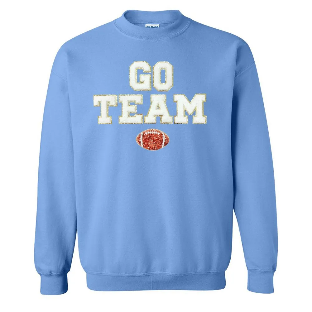 'Go Team Sequin Football' Letter Patch Crewneck Sweatshirt
