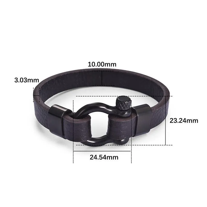 Gunnar Horseshoe Shackle Solid Leather Bracelet