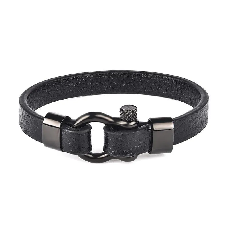 Gunnar Horseshoe Shackle Solid Leather Bracelet