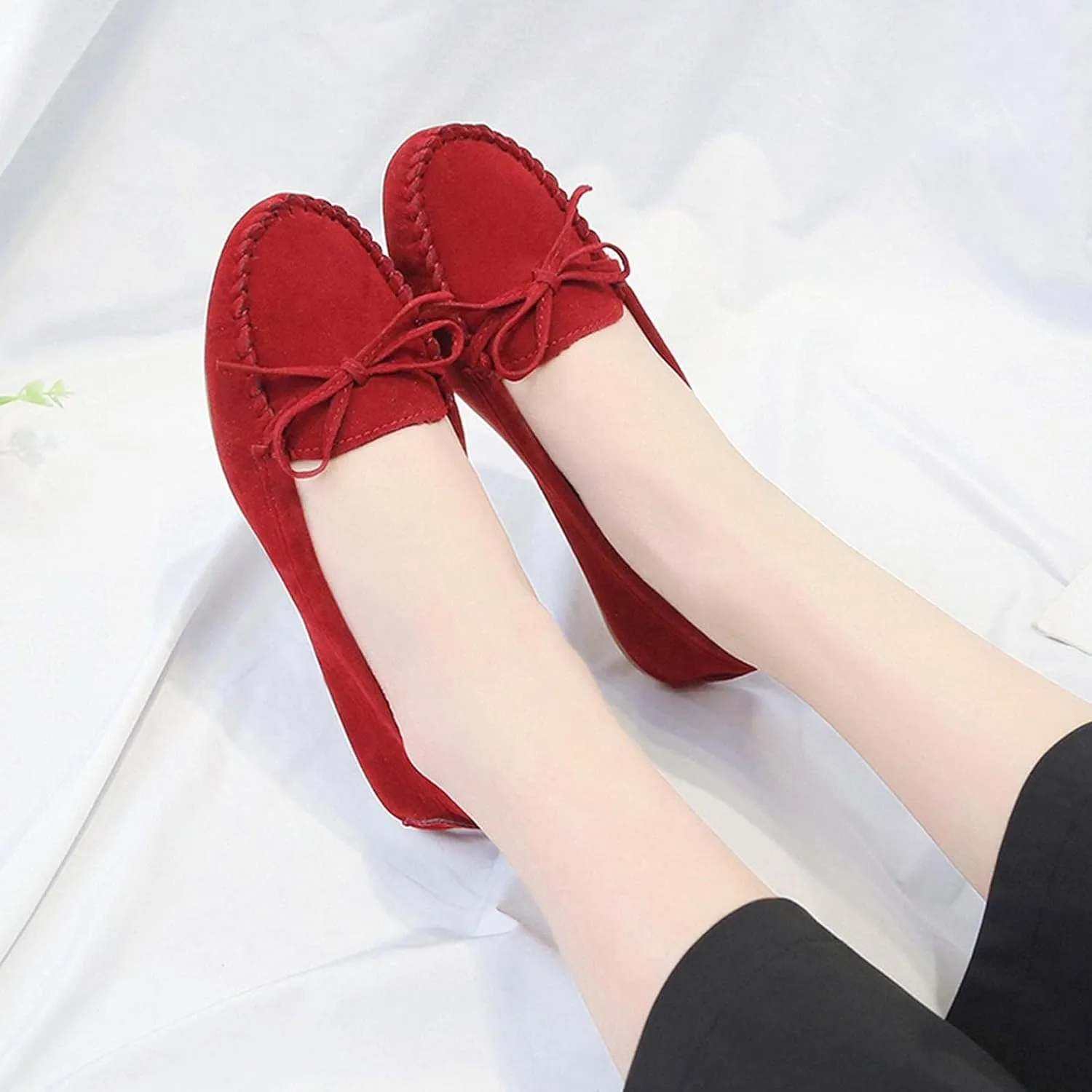 Hbeylia Women'S Slip On Loafers Fashion Casual Soft Suede Anti Slip Slip On Flats Bowknot Low Top Walking Shoes Ballet Flats Dress Work Shoes For Women Ladies Girls Beach Travel Vacation