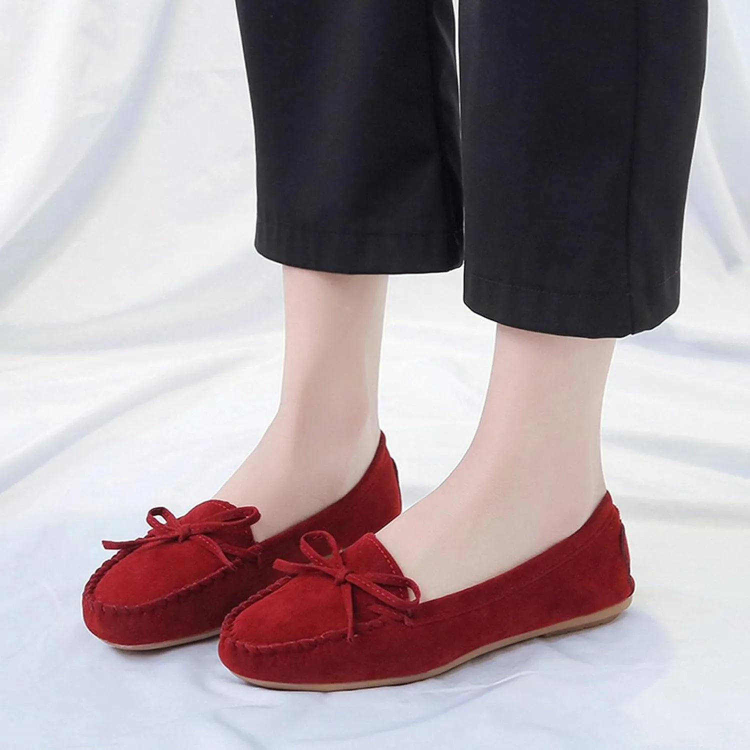 Hbeylia Women'S Slip On Loafers Fashion Casual Soft Suede Anti Slip Slip On Flats Bowknot Low Top Walking Shoes Ballet Flats Dress Work Shoes For Women Ladies Girls Beach Travel Vacation