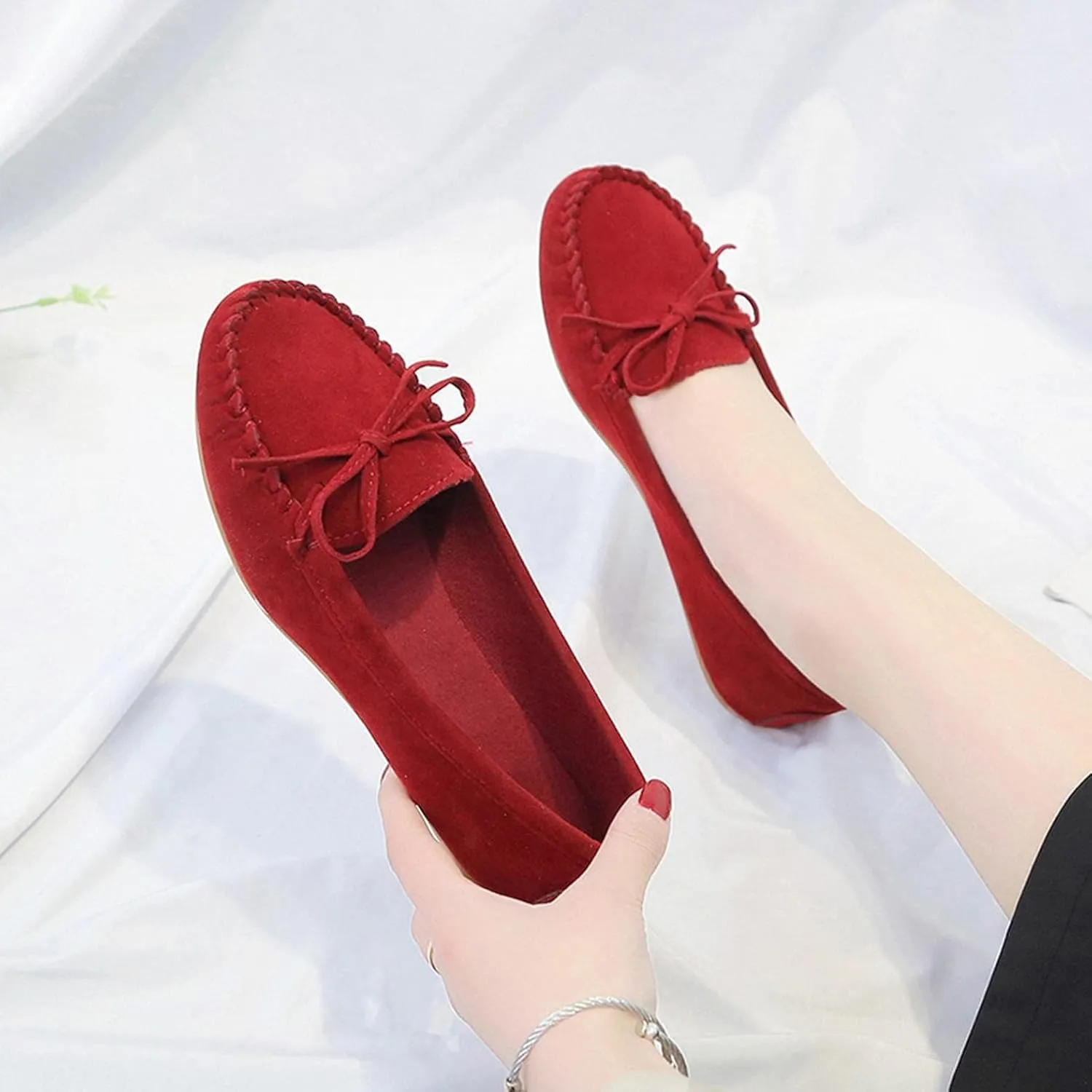 Hbeylia Women'S Slip On Loafers Fashion Casual Soft Suede Anti Slip Slip On Flats Bowknot Low Top Walking Shoes Ballet Flats Dress Work Shoes For Women Ladies Girls Beach Travel Vacation