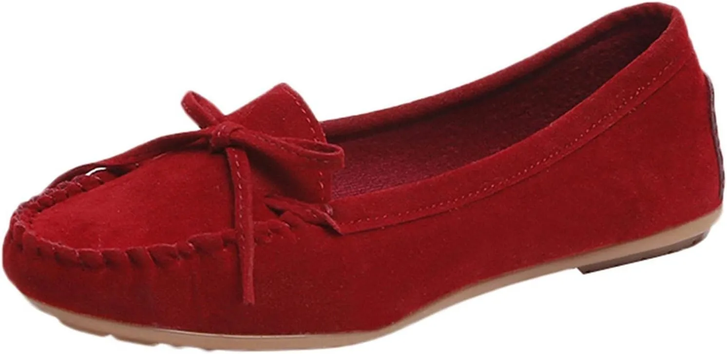 Hbeylia Women'S Slip On Loafers Fashion Casual Soft Suede Anti Slip Slip On Flats Bowknot Low Top Walking Shoes Ballet Flats Dress Work Shoes For Women Ladies Girls Beach Travel Vacation