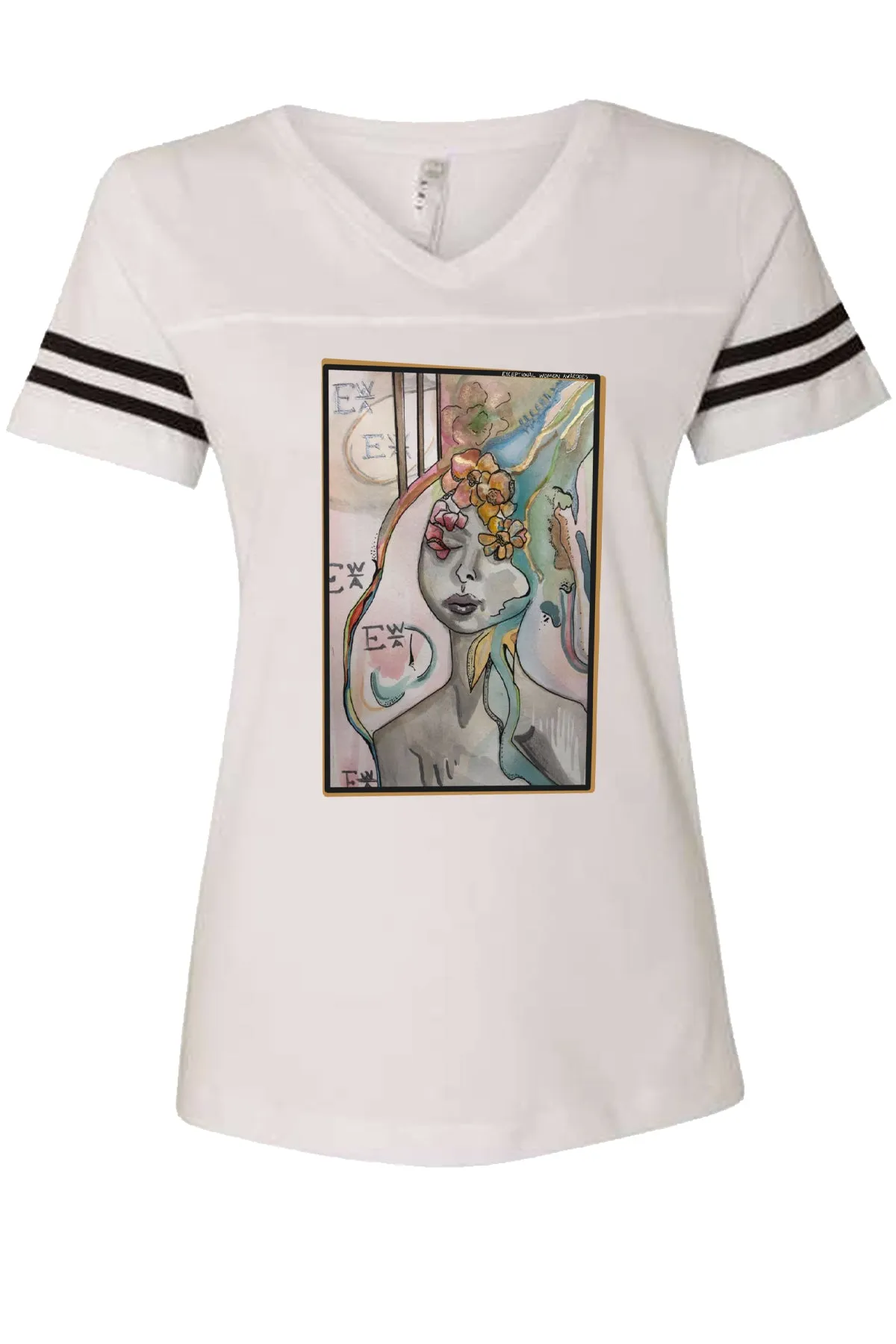 Ladies V-neck Water Color Art Football Tee