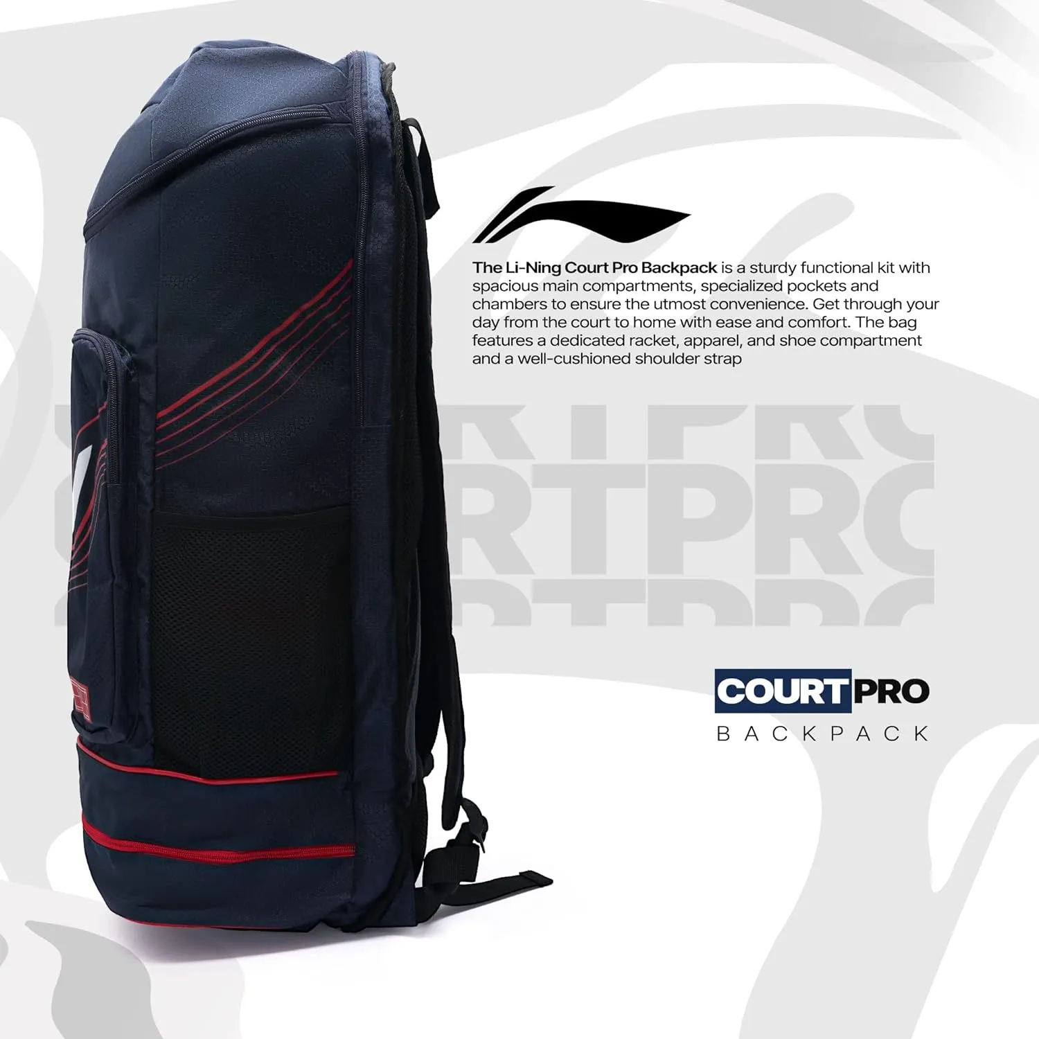 Li-Ning ABSS321 Court Pro Long Badminton Backpack, Red