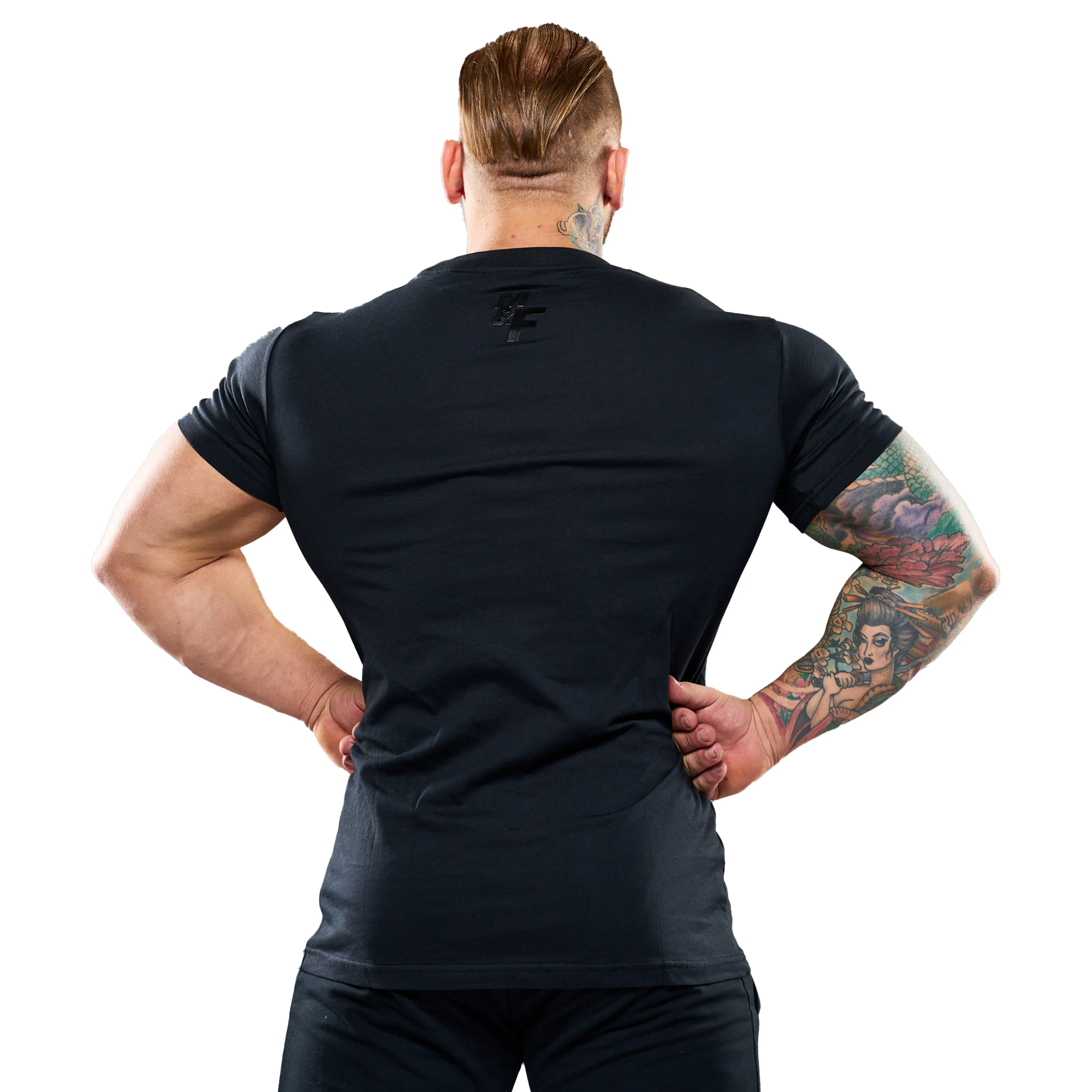 M & F Black T- Shirt with Black logo