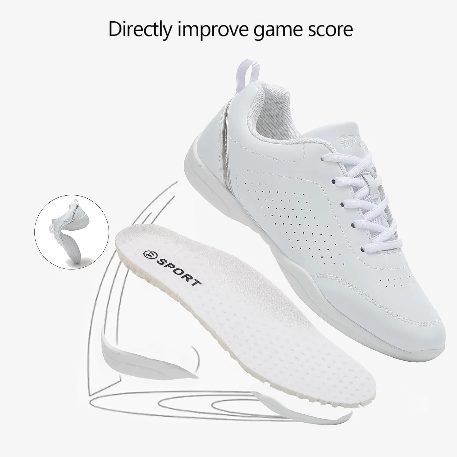 White Cheer Shoes Girls Tumbling Exercise Aerobic Training Dance Cheerleading Youth Comfortable Sneakers Women