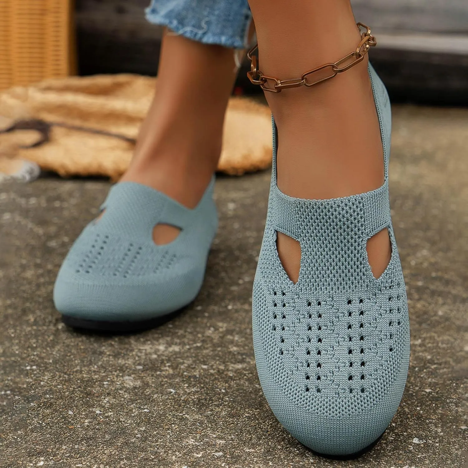 Women's Ballet Flats Soft Knit Lightweight Round Toe Slip On Comfort Ballerina Flat Shoes for Walking