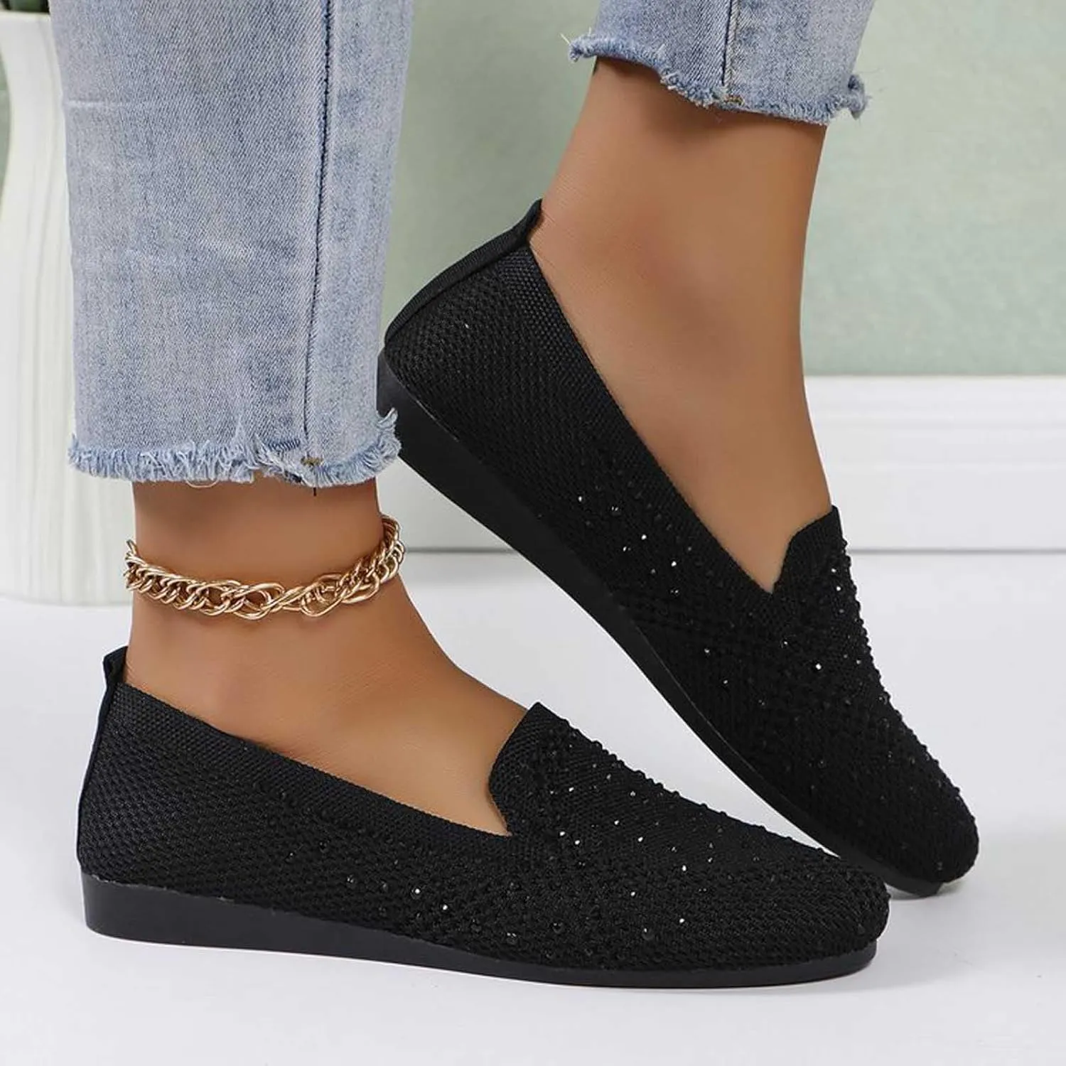 Women's Slip On Business Loafers Cushion Breathable Mesh Round Toe Work Shoe, Lightweight Design for All-Day Standing