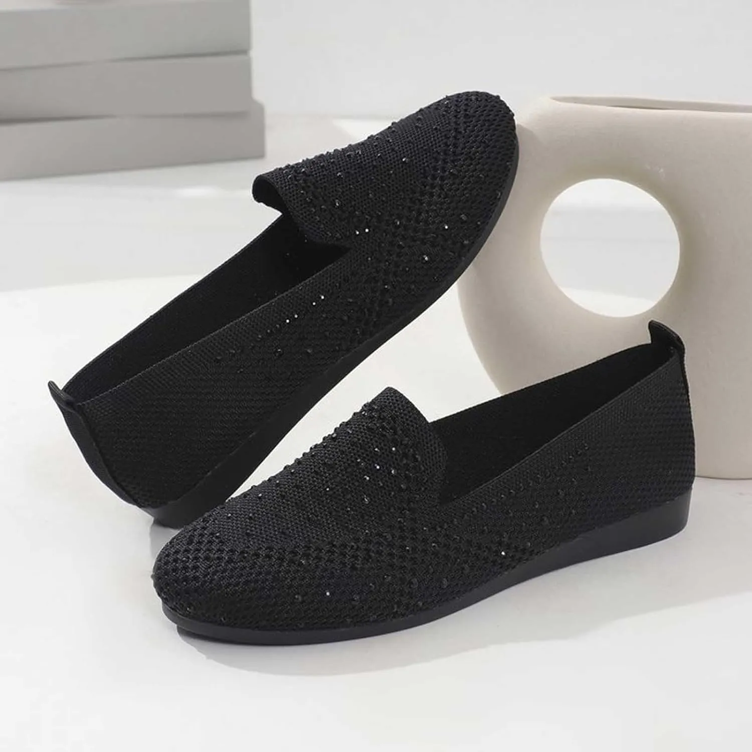 Women's Slip On Business Loafers Cushion Breathable Mesh Round Toe Work Shoe, Lightweight Design for All-Day Standing