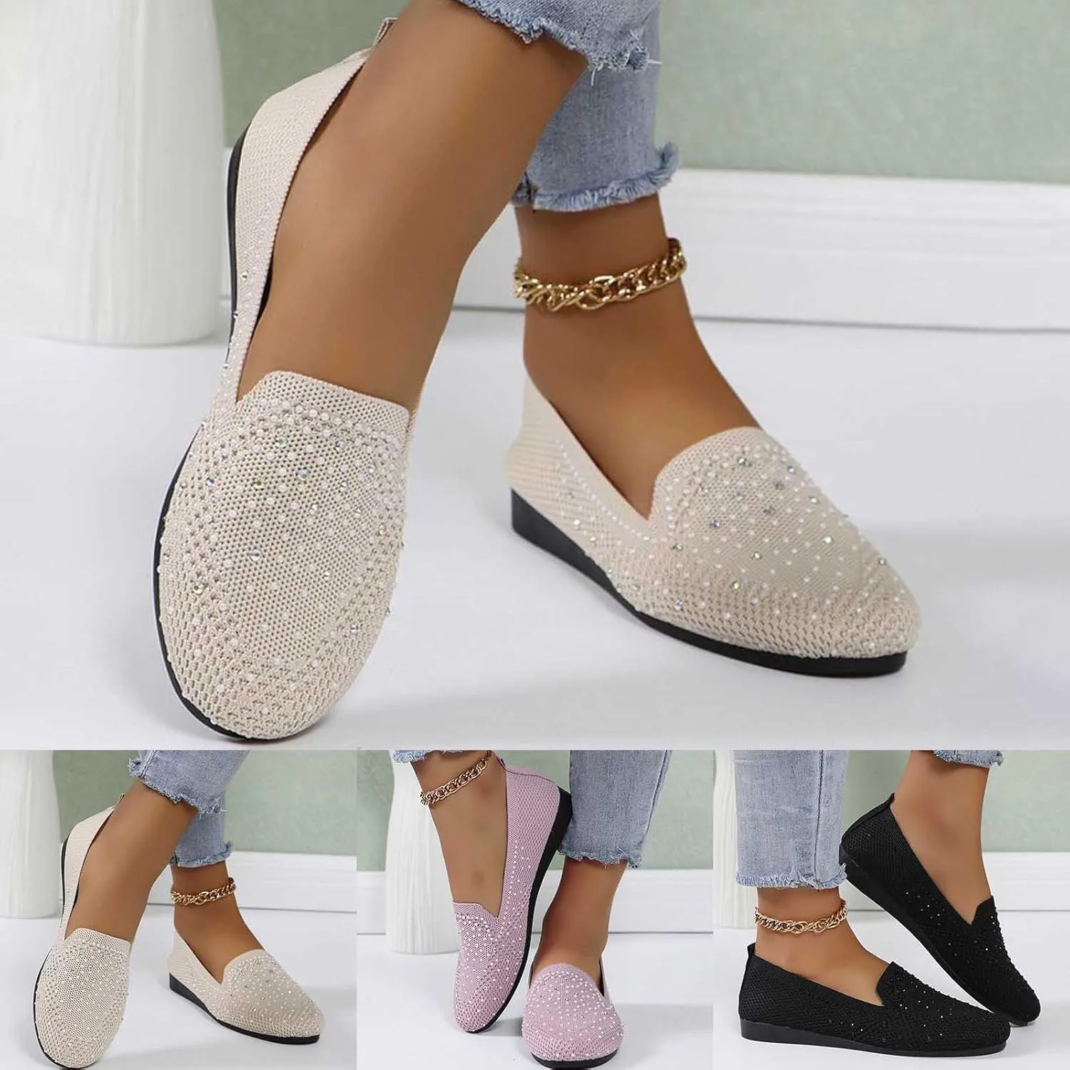Women's Slip On Business Loafers Cushion Breathable Mesh Round Toe Work Shoe, Lightweight Design for All-Day Standing