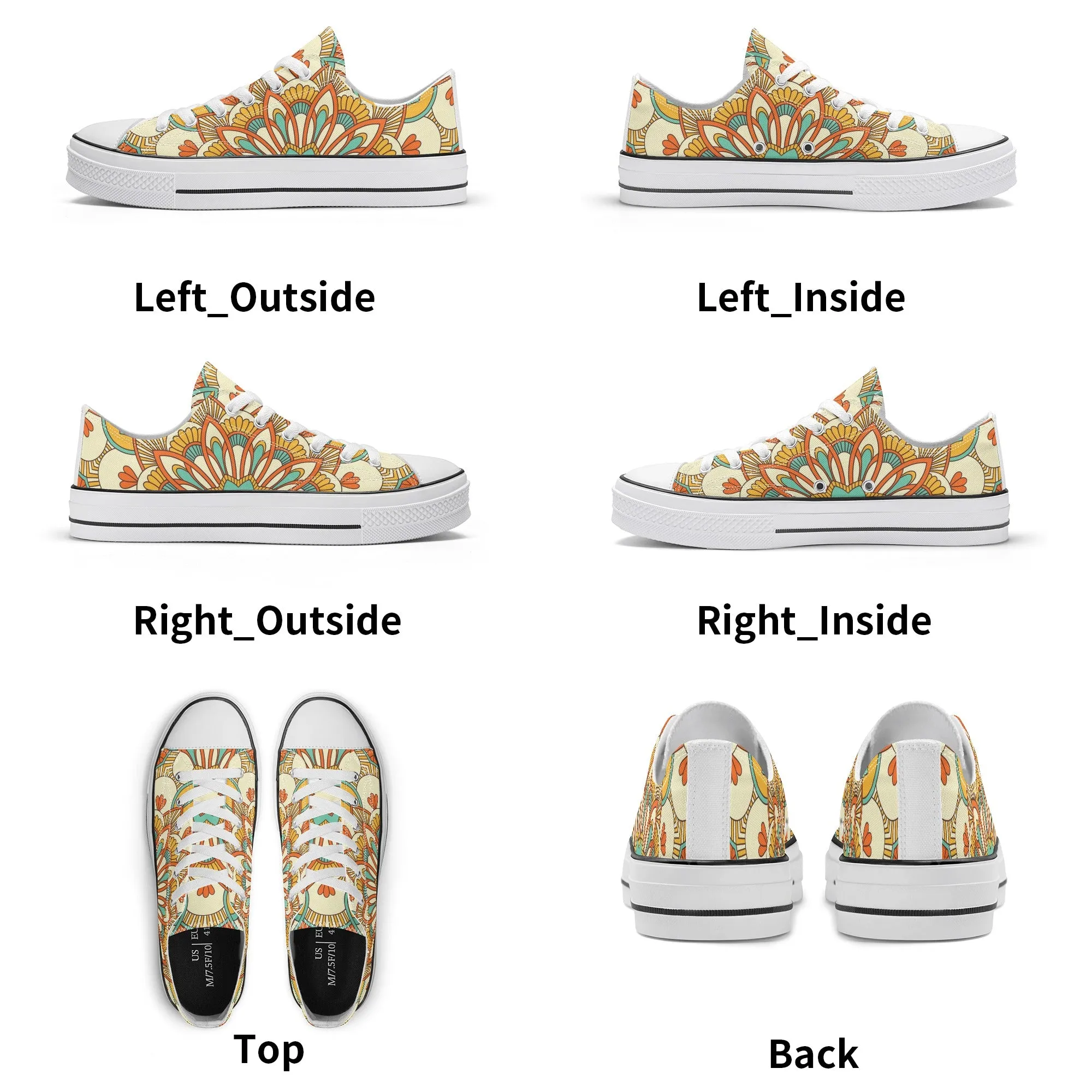 Yellow, Orange and Blue Mandala Pattern - Womens Classic Low Top Canvas Shoes for Footwear Lovers