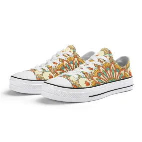 Yellow, Orange and Blue Mandala Pattern - Womens Classic Low Top Canvas Shoes for Footwear Lovers