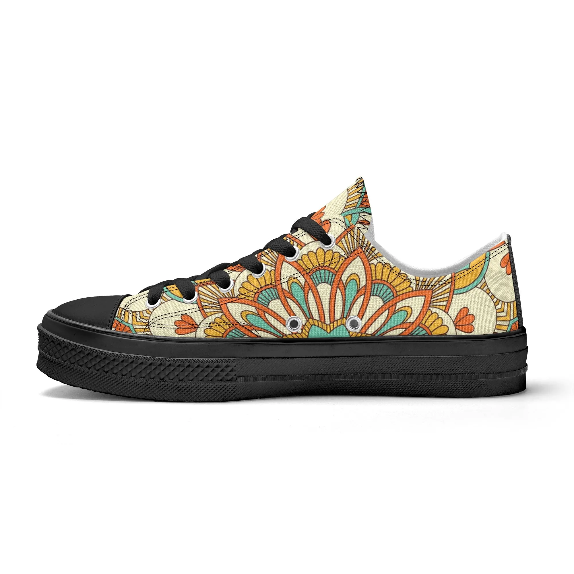 Yellow, Orange and Blue Mandala Pattern - Womens Classic Low Top Canvas Shoes for Footwear Lovers
