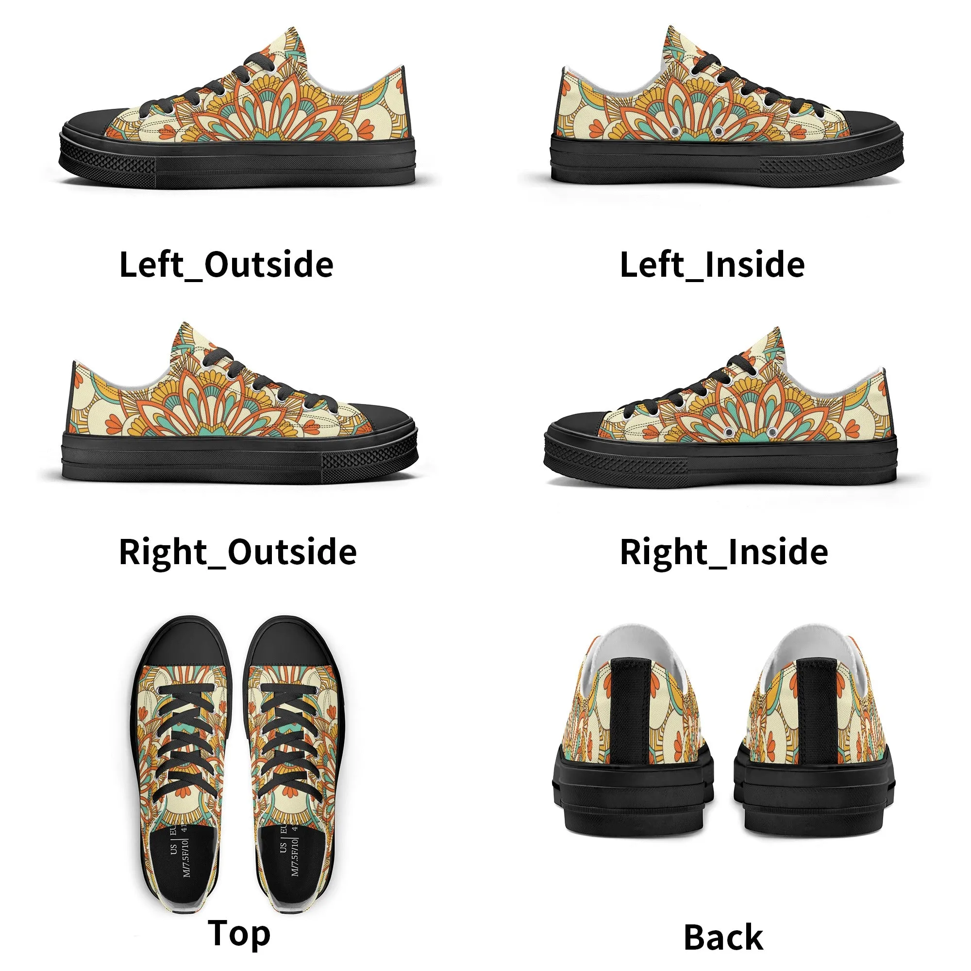 Yellow, Orange and Blue Mandala Pattern - Womens Classic Low Top Canvas Shoes for Footwear Lovers