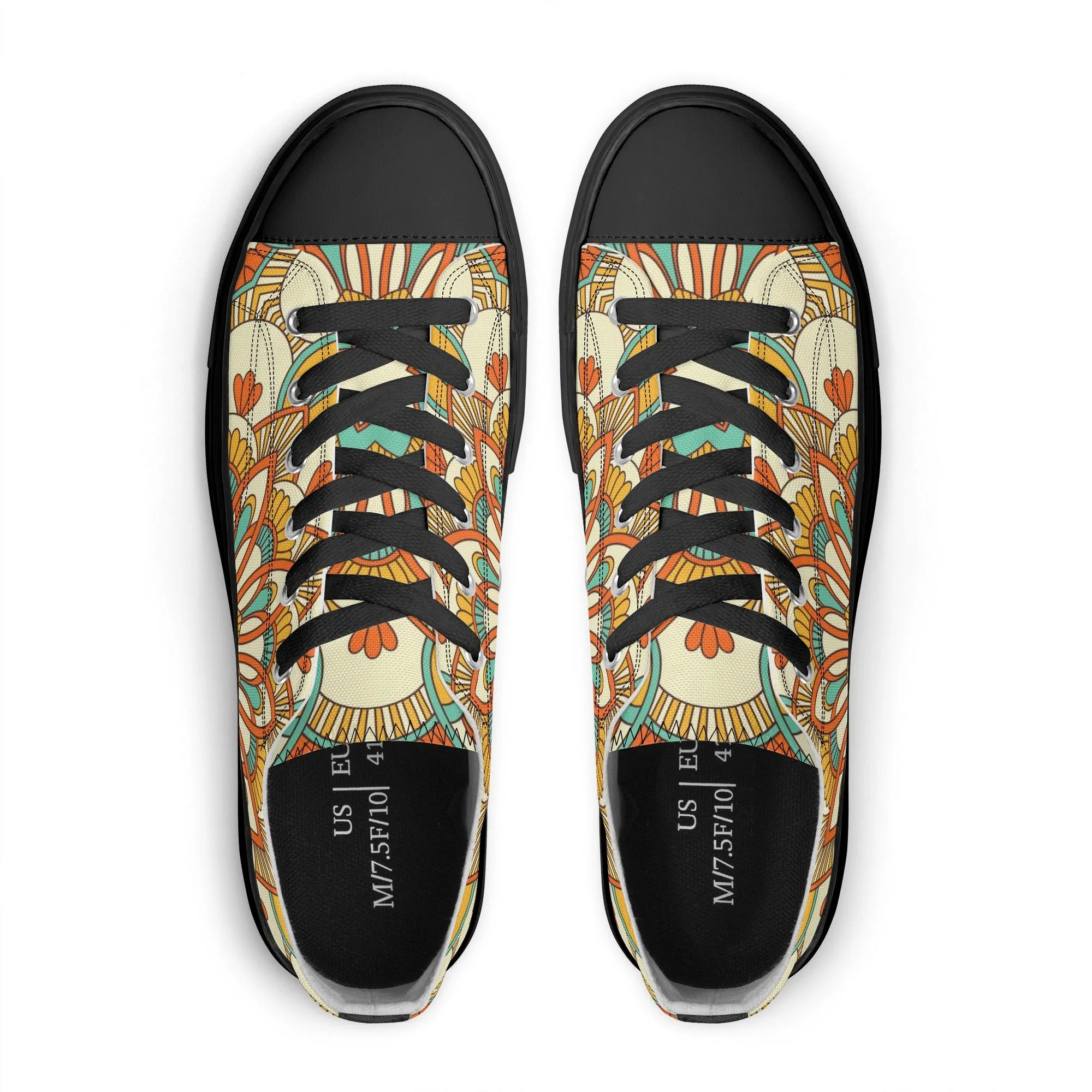 Yellow, Orange and Blue Mandala Pattern - Womens Classic Low Top Canvas Shoes for Footwear Lovers