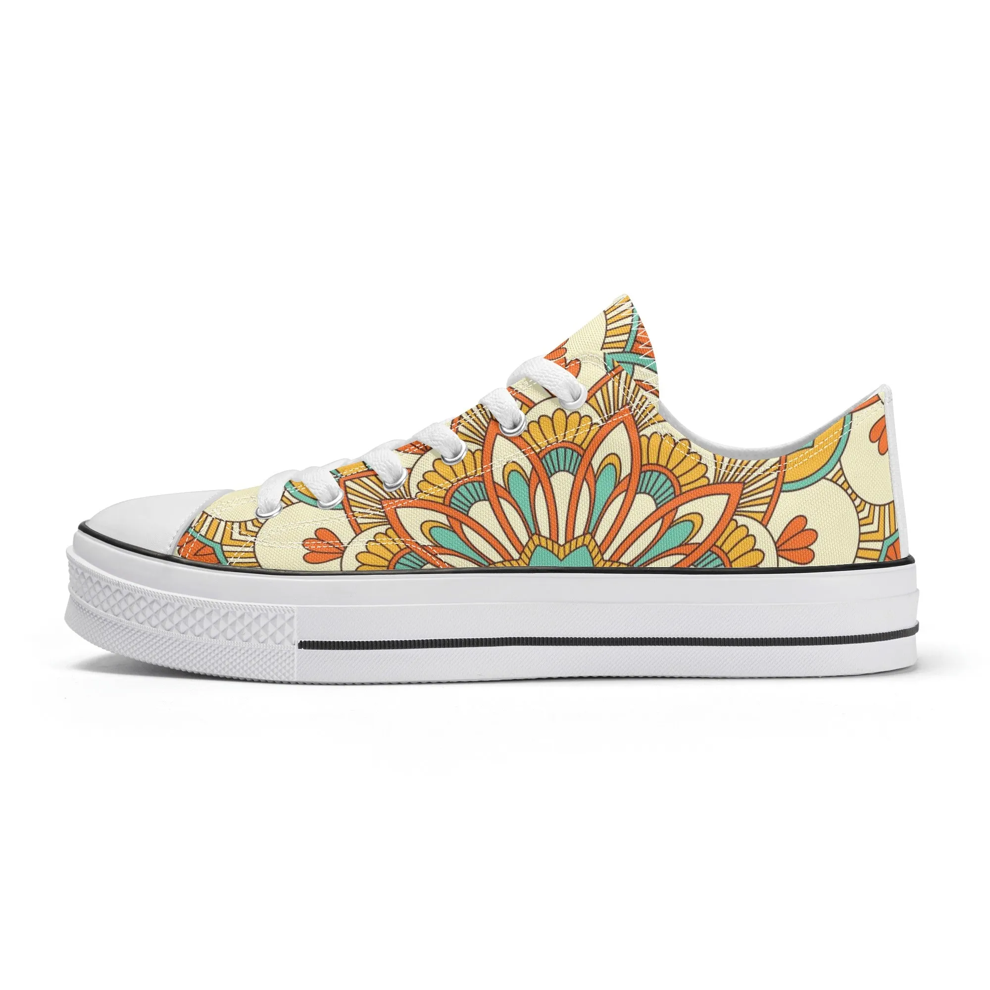 Yellow, Orange and Blue Mandala Pattern - Womens Classic Low Top Canvas Shoes for Footwear Lovers
