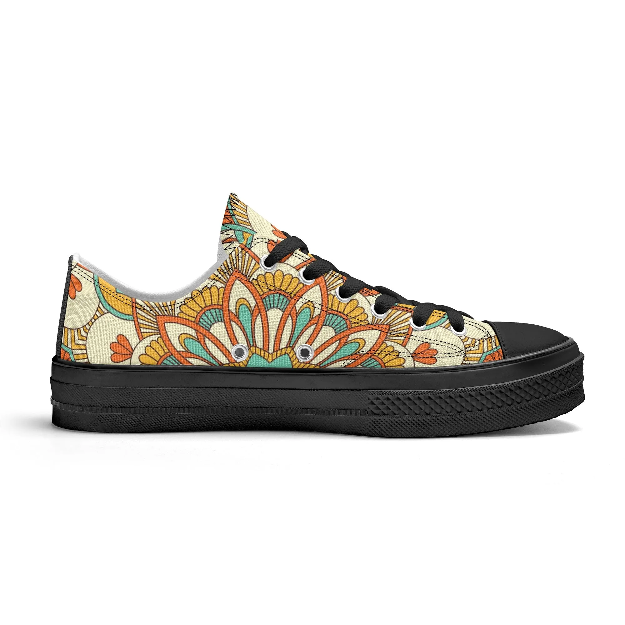 Yellow, Orange and Blue Mandala Pattern - Womens Classic Low Top Canvas Shoes for Footwear Lovers