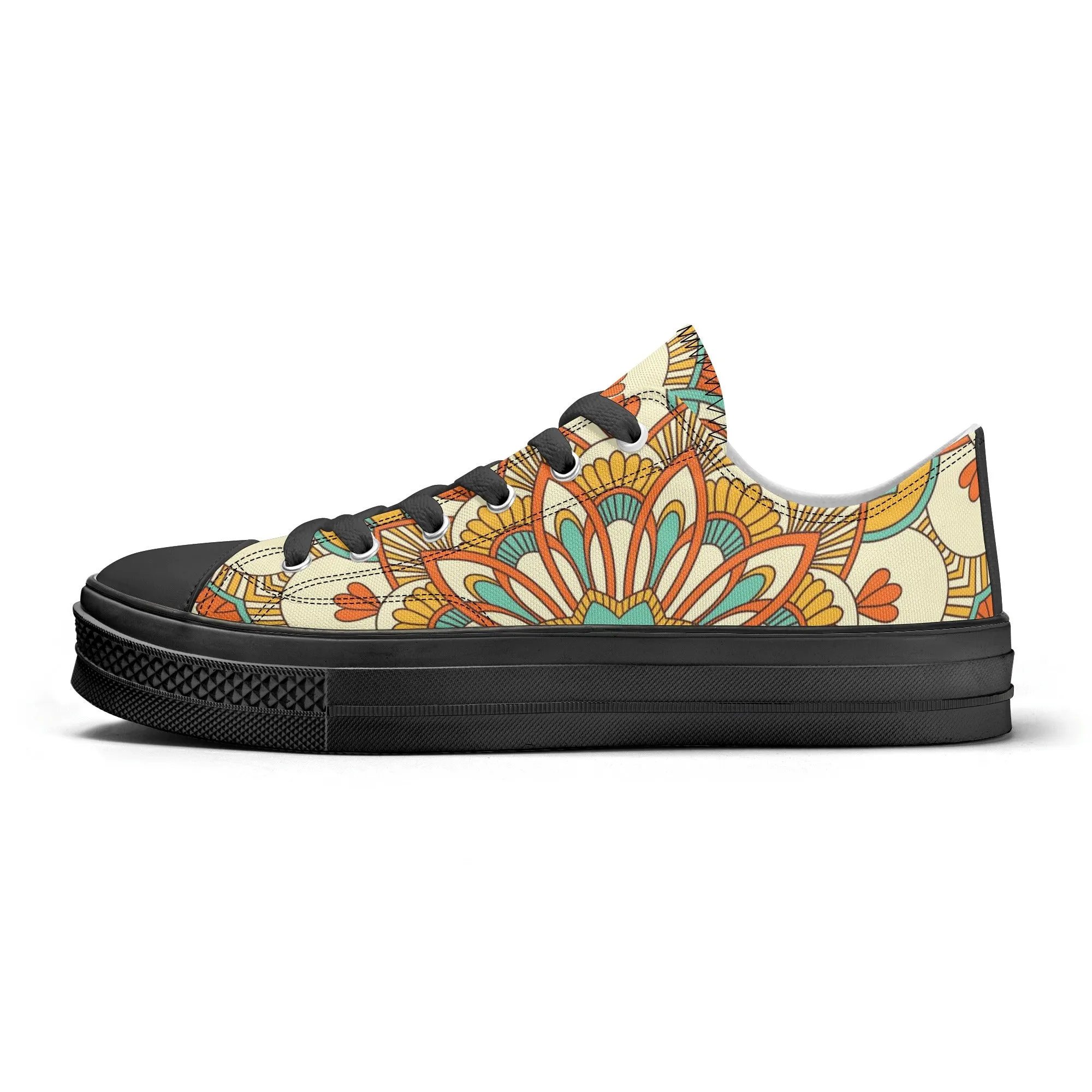 Yellow, Orange and Blue Mandala Pattern - Womens Classic Low Top Canvas Shoes for Footwear Lovers