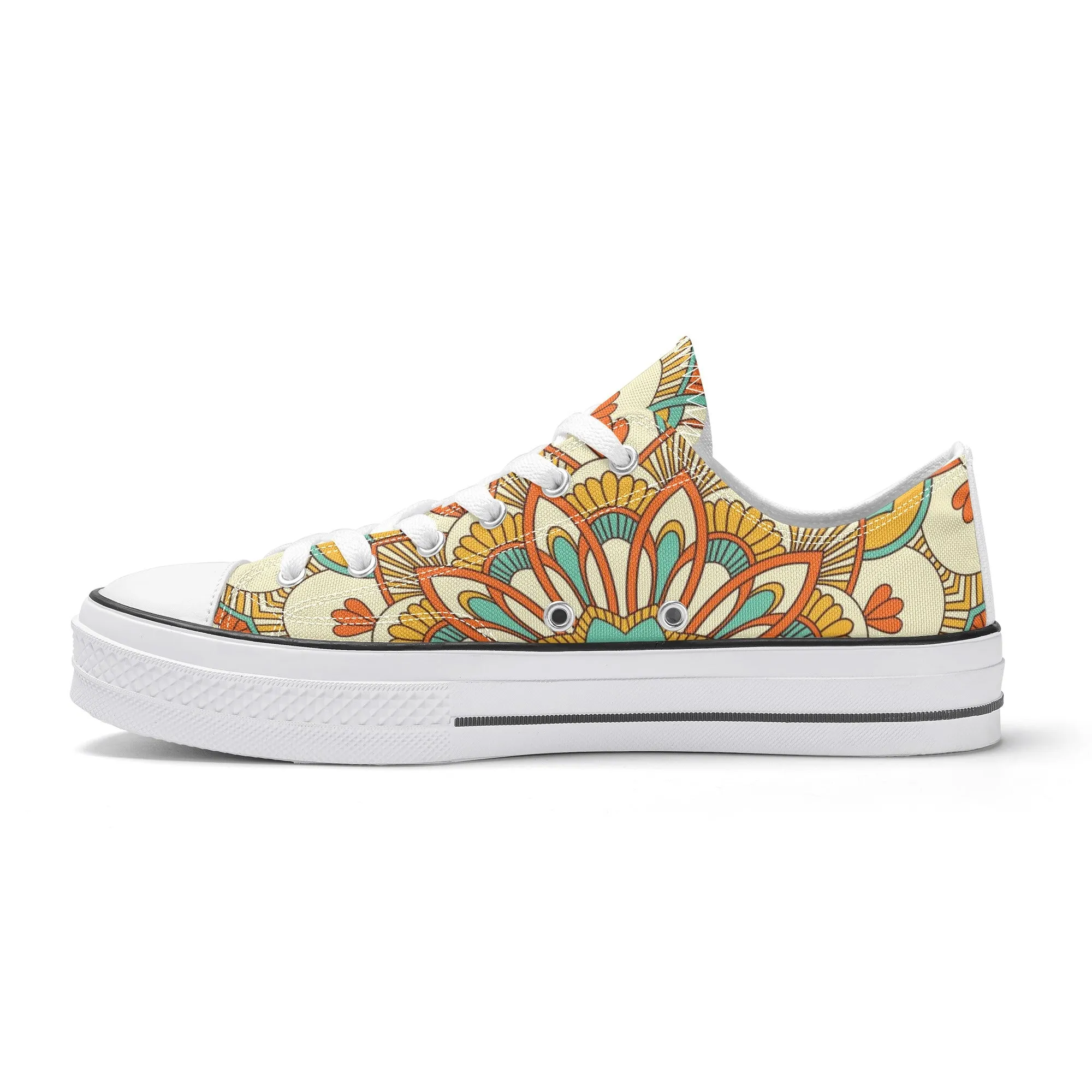 Yellow, Orange and Blue Mandala Pattern - Womens Classic Low Top Canvas Shoes for Footwear Lovers
