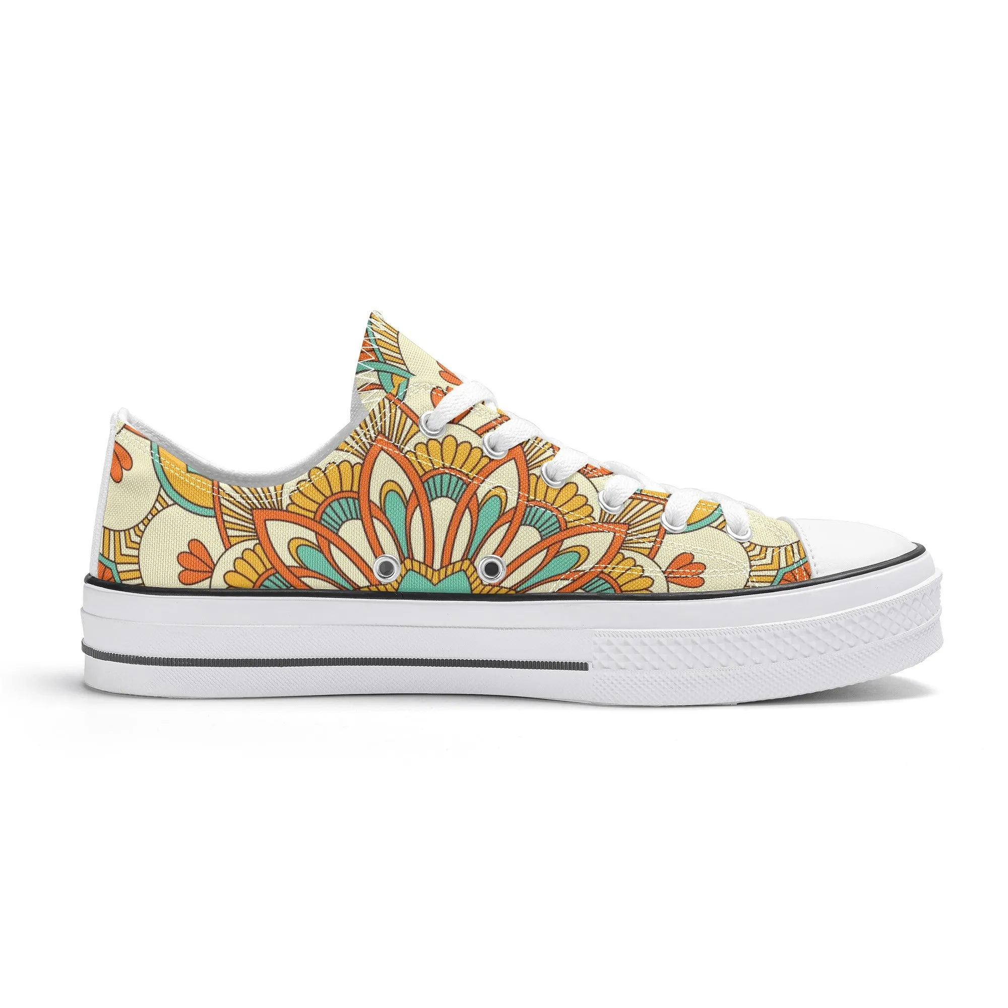 Yellow, Orange and Blue Mandala Pattern - Womens Classic Low Top Canvas Shoes for Footwear Lovers