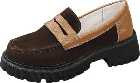 ZSpzx Orthopedic Loafers for Women Platform Chunky Loafer Slip On Arch Support Round Toe Casual Walking Shoes Ladies Cushioned Footbed Dressy Shoes Breathable Comfy Walking Footwear for Daily Wear